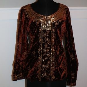 Gold and Rust Velvet ECI New York Blouse size 10
